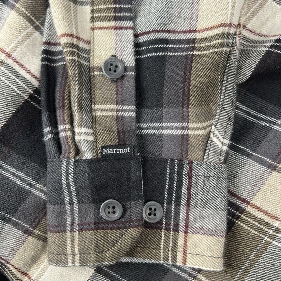 Marmot Sz Mens L Flannel Long-Sleeve Button-Down Casual Shirt Black Brown Plaid - Picture 9 of 15